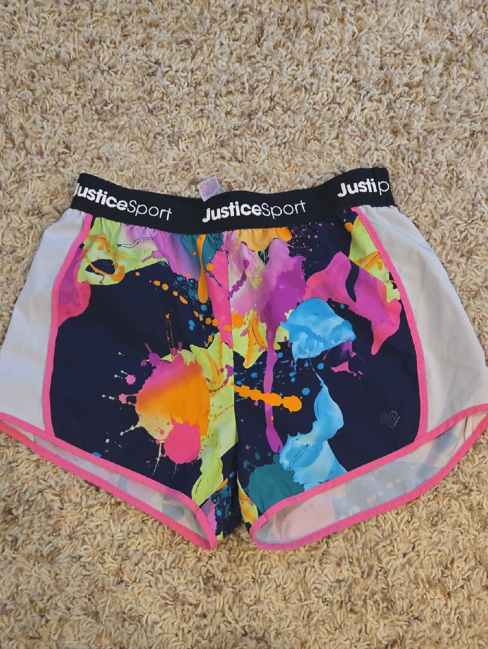 Justice Sport Black Neon Paint-Splash Running Shorts